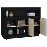 Buffet Noir 104,5x34x80 cm Bois massif de pin