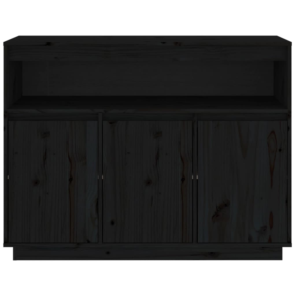 Buffet Noir 104,5x34x80 cm Bois massif de pin