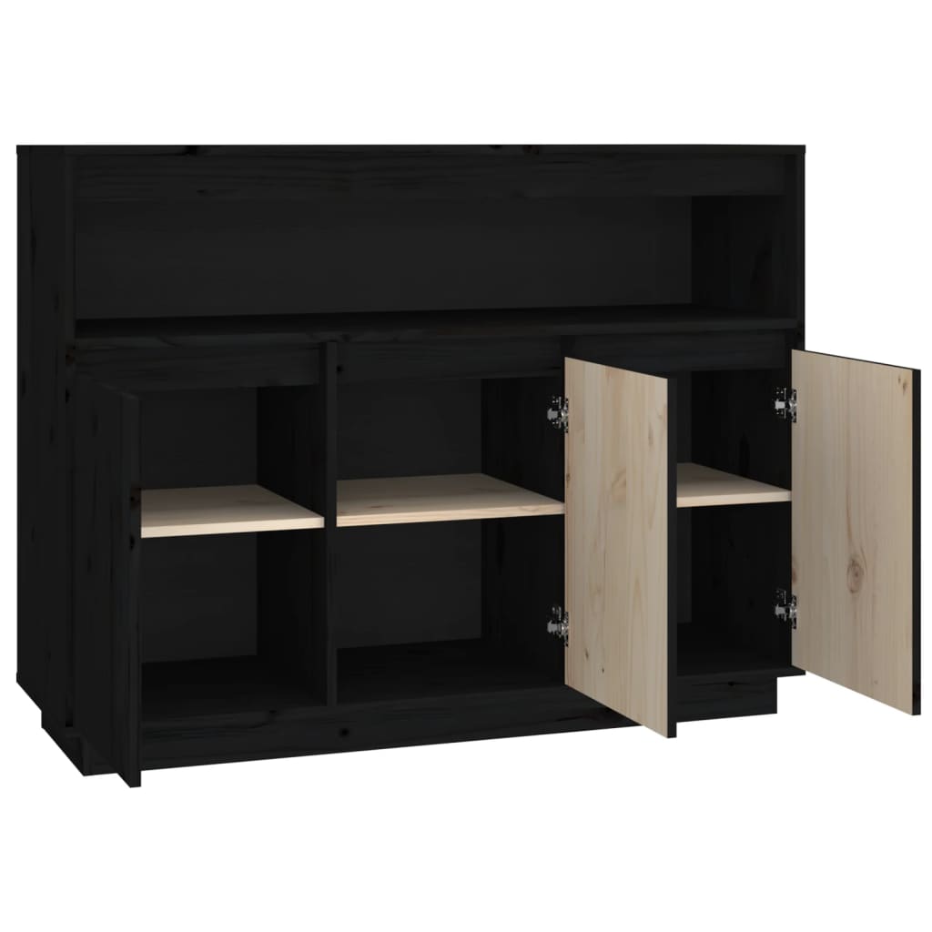 Buffet Noir 104,5x34x80 cm Bois massif de pin