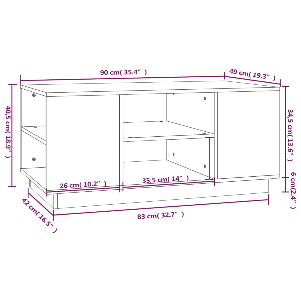 Couchtisch 90x49x40,5 cm Massives Kiefernholz