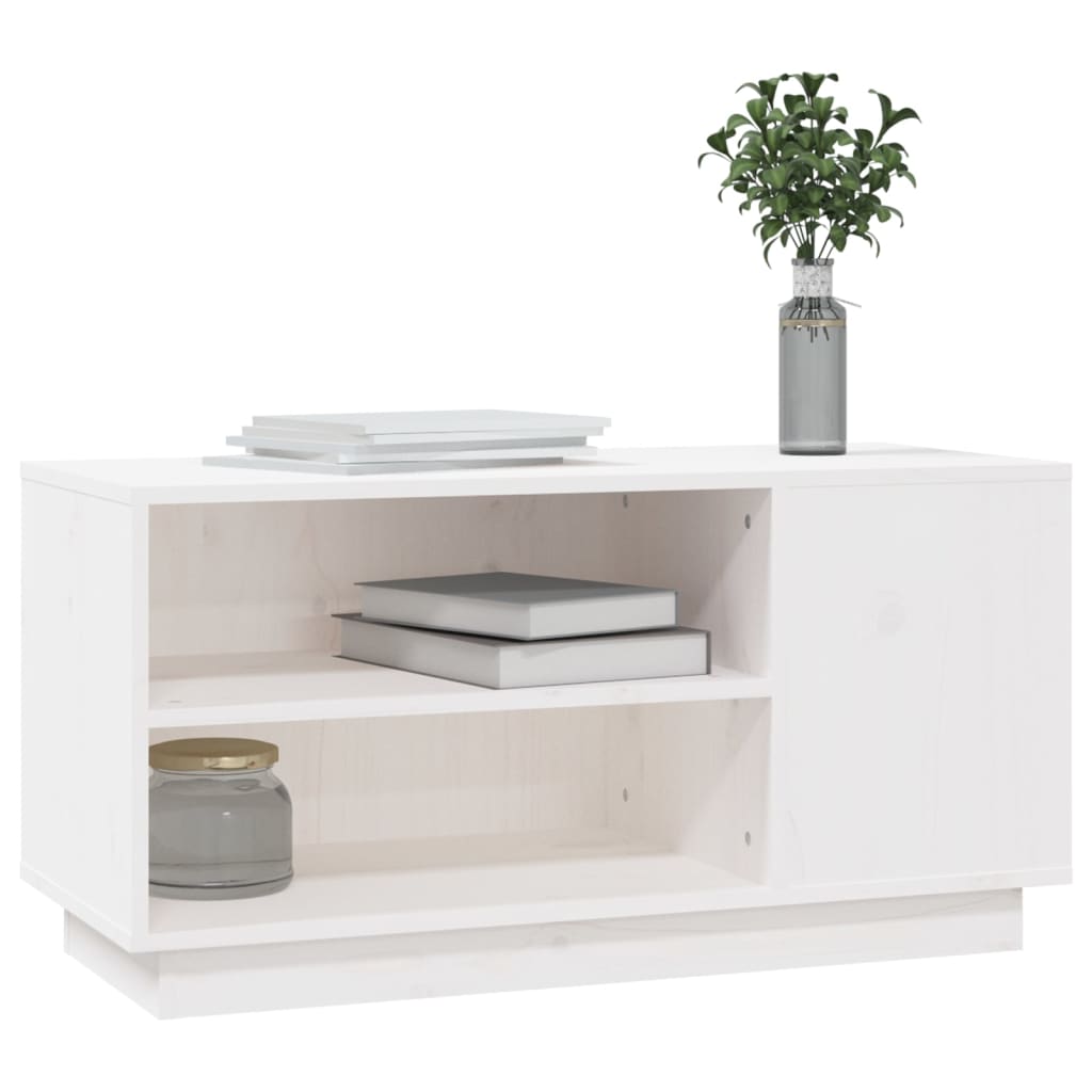 Meuble TV Blanc 80x35x40,5 cm Bois de pin massif