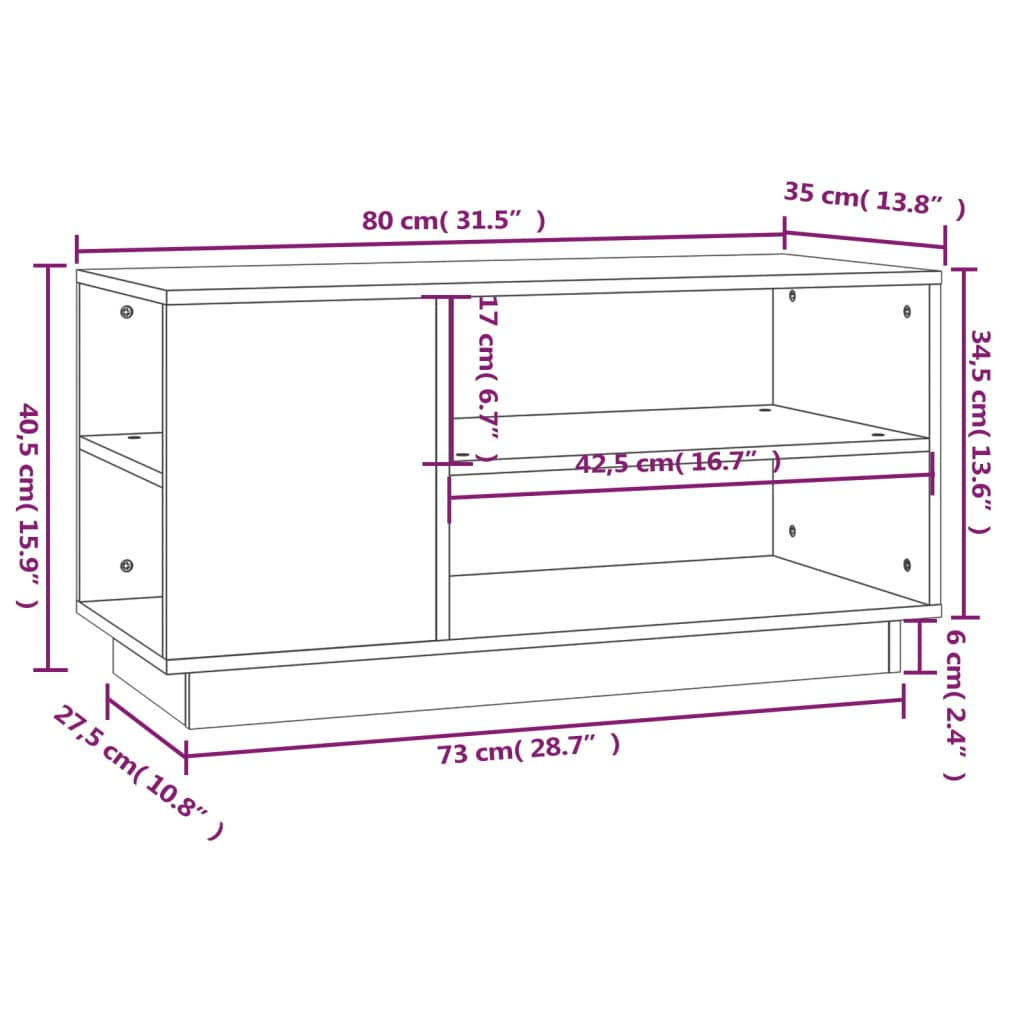 Meuble TV Blanc 80x35x40,5 cm Bois de pin massif