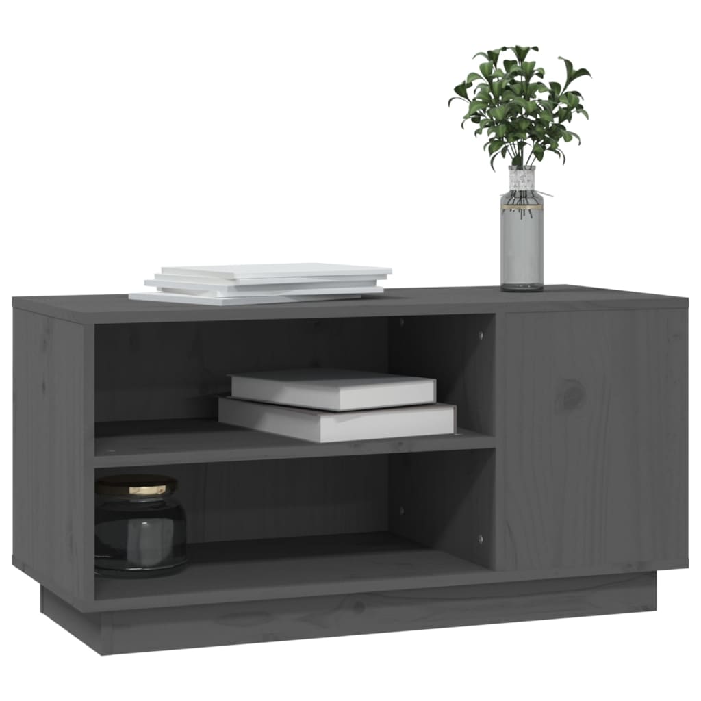 Grey TV cabinet 80x35x40.5 cm Solid pine wood