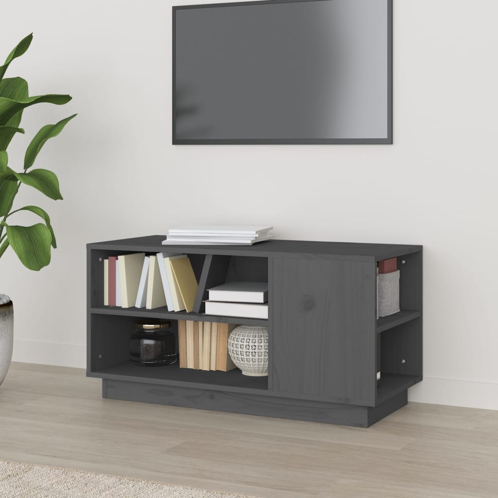 Grey TV cabinet 80x35x40.5 cm Solid pine wood