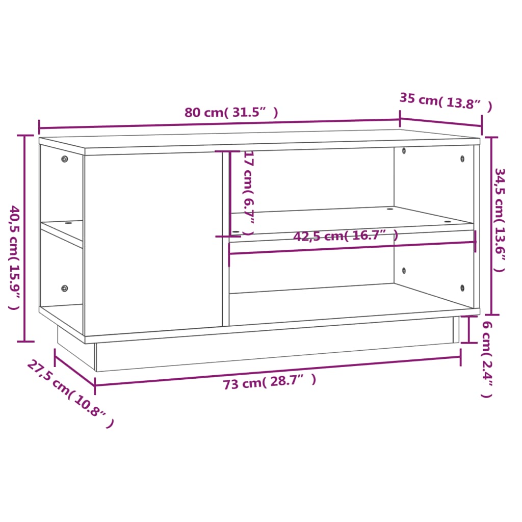 Meuble TV Marron miel 80x35x40,5 cm Bois de pin massif