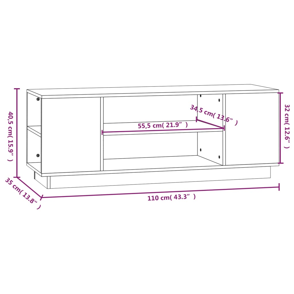 TV cabinet 110x35x40.5 cm Solid pine wood