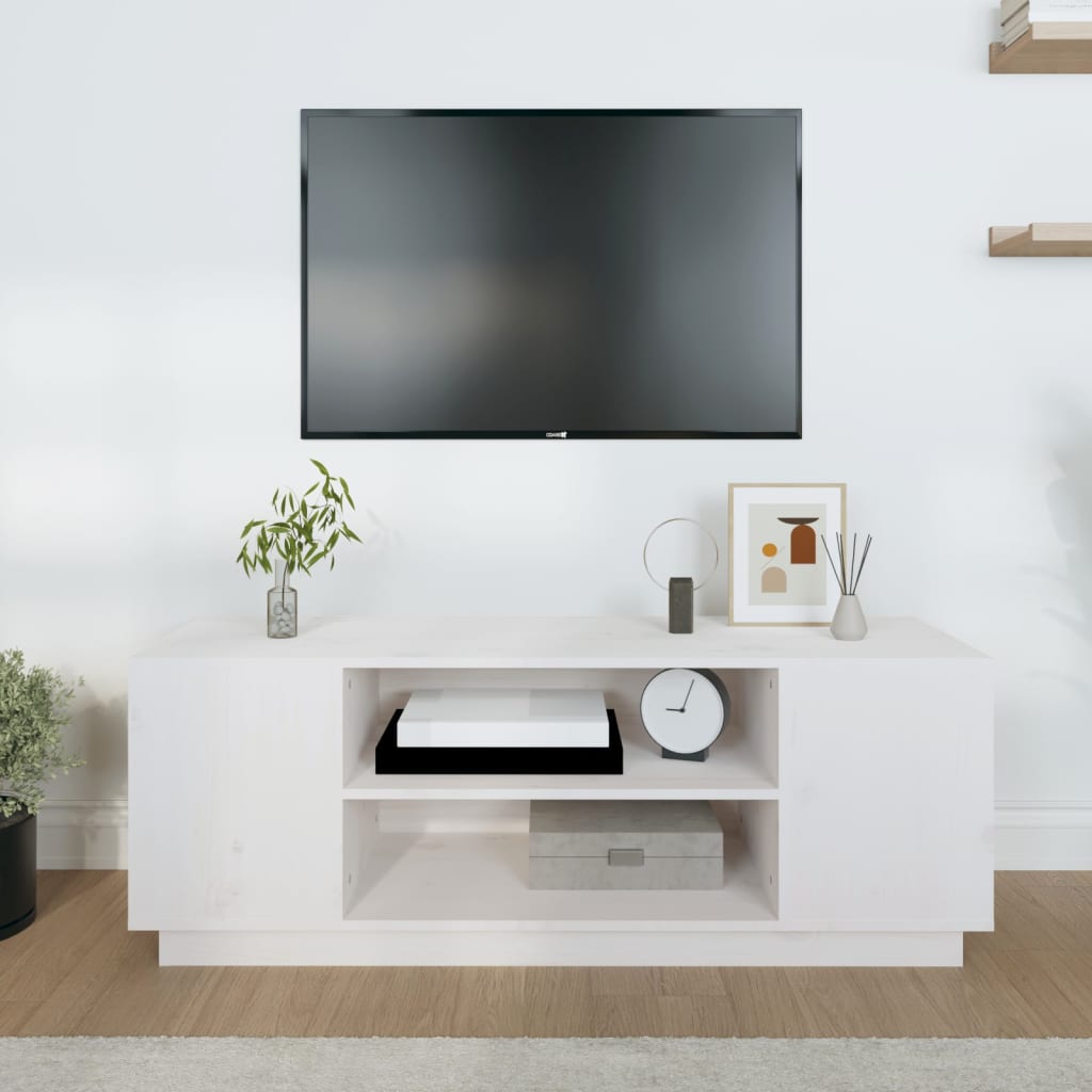 White TV cabinet 110x35x40.5 cm Solid pine wood