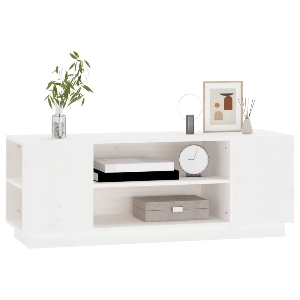 Meuble TV Blanc 110x35x40,5 cm Bois de pin massif