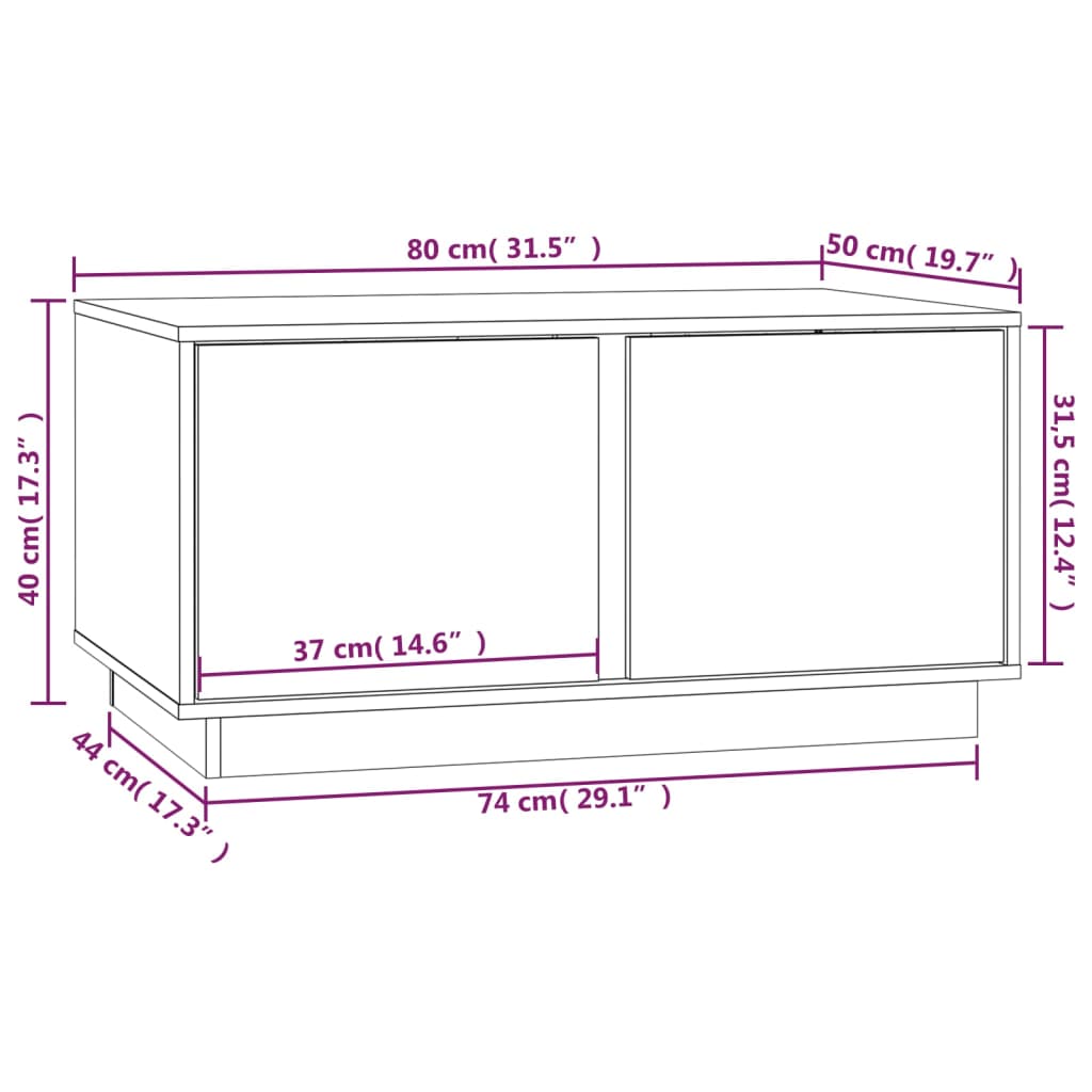 Couchtisch 80x50x40 cm Massives Kiefernholz