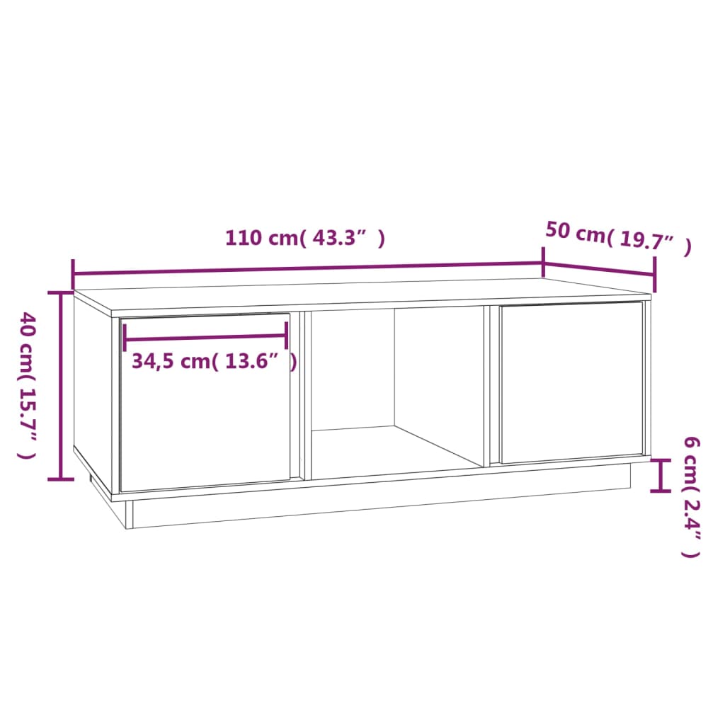 Couchtisch 110x50x40 cm Massives Kiefernholz