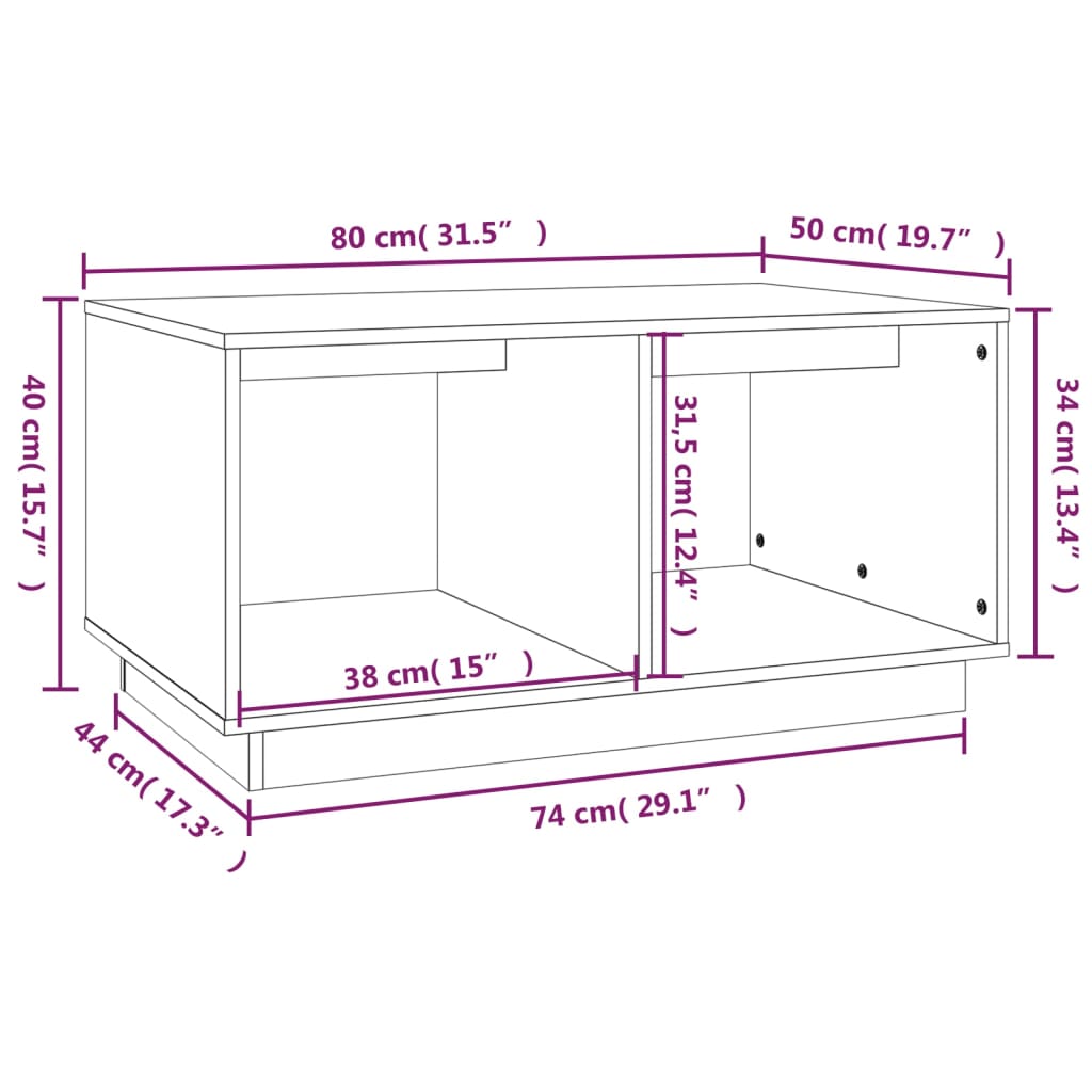 Couchtisch Weiß 80x50x40 cm Massives Kiefernholz