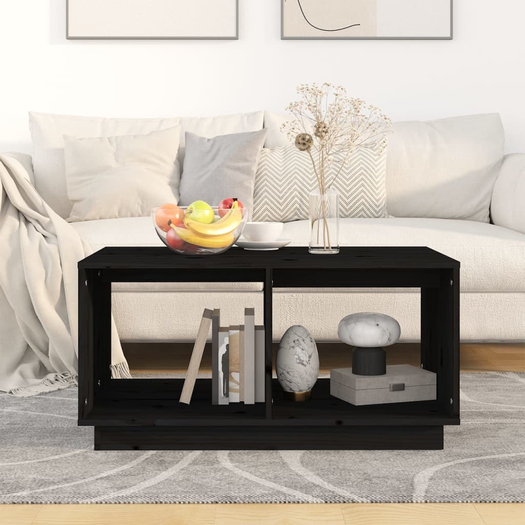 Table basse Noir 80x50x40 cm Bois massif de pin