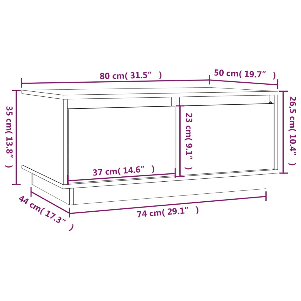 Couchtisch 80x50x35 cm Massives Kiefernholz