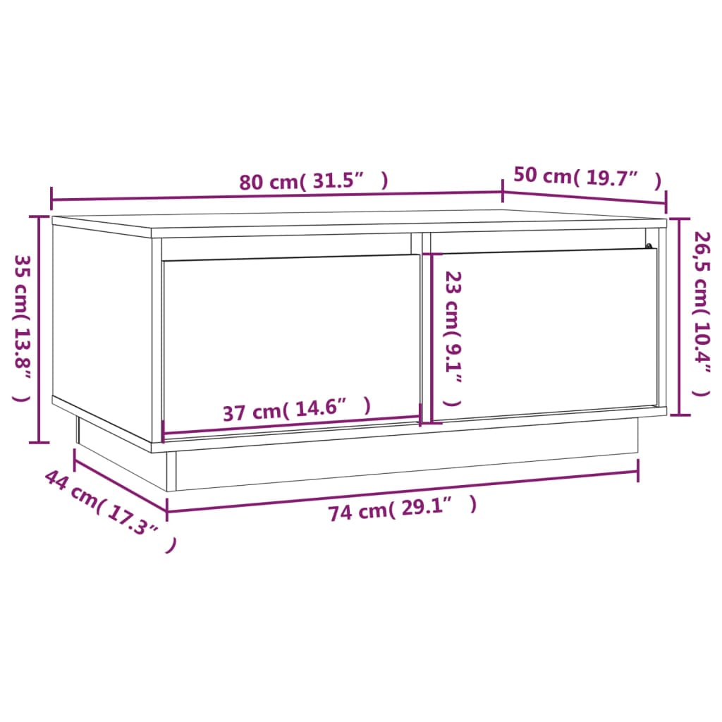 Couchtisch Weiß 80x50x35 cm Massives Kiefernholz