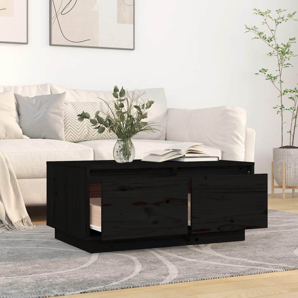 Table basse Noir 80x50x35 cm Bois massif de pin