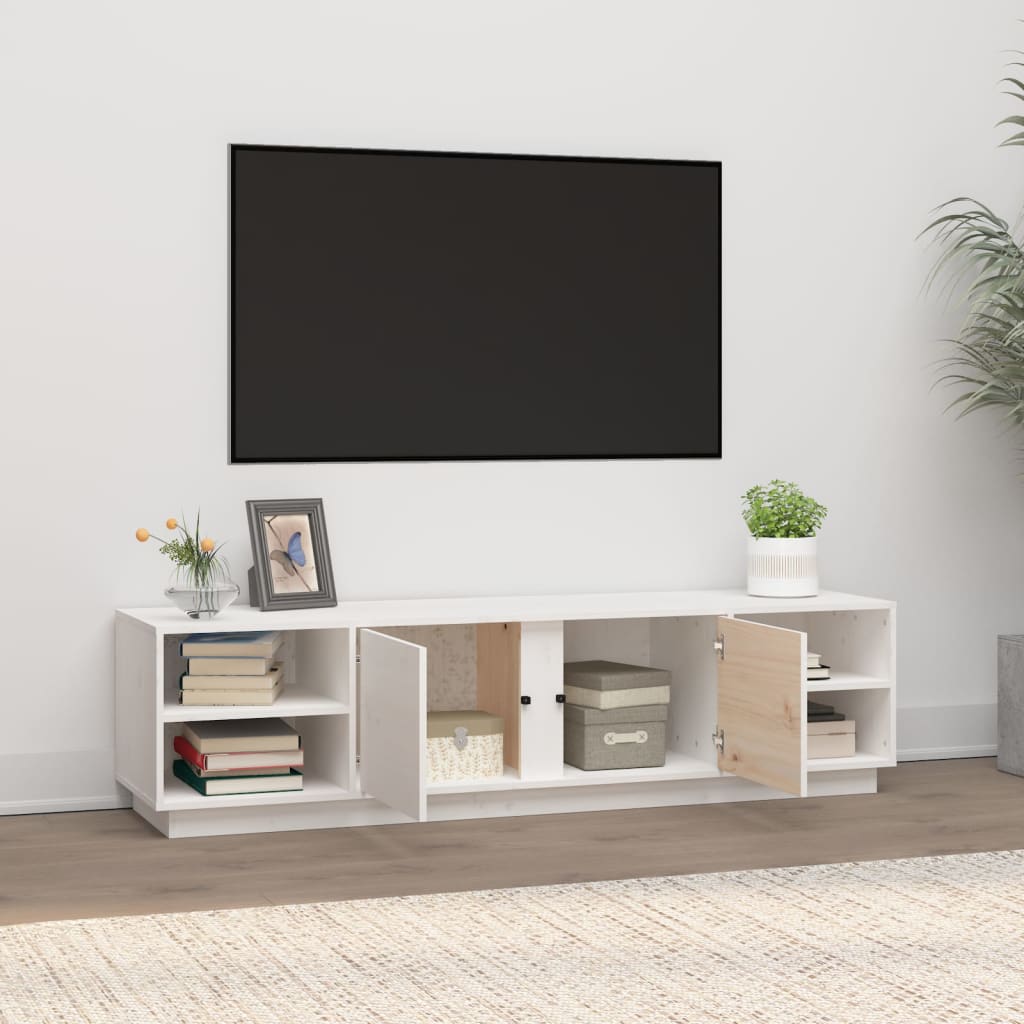 Meuble TV Blanc 156x40x40 cm Bois de pin massif