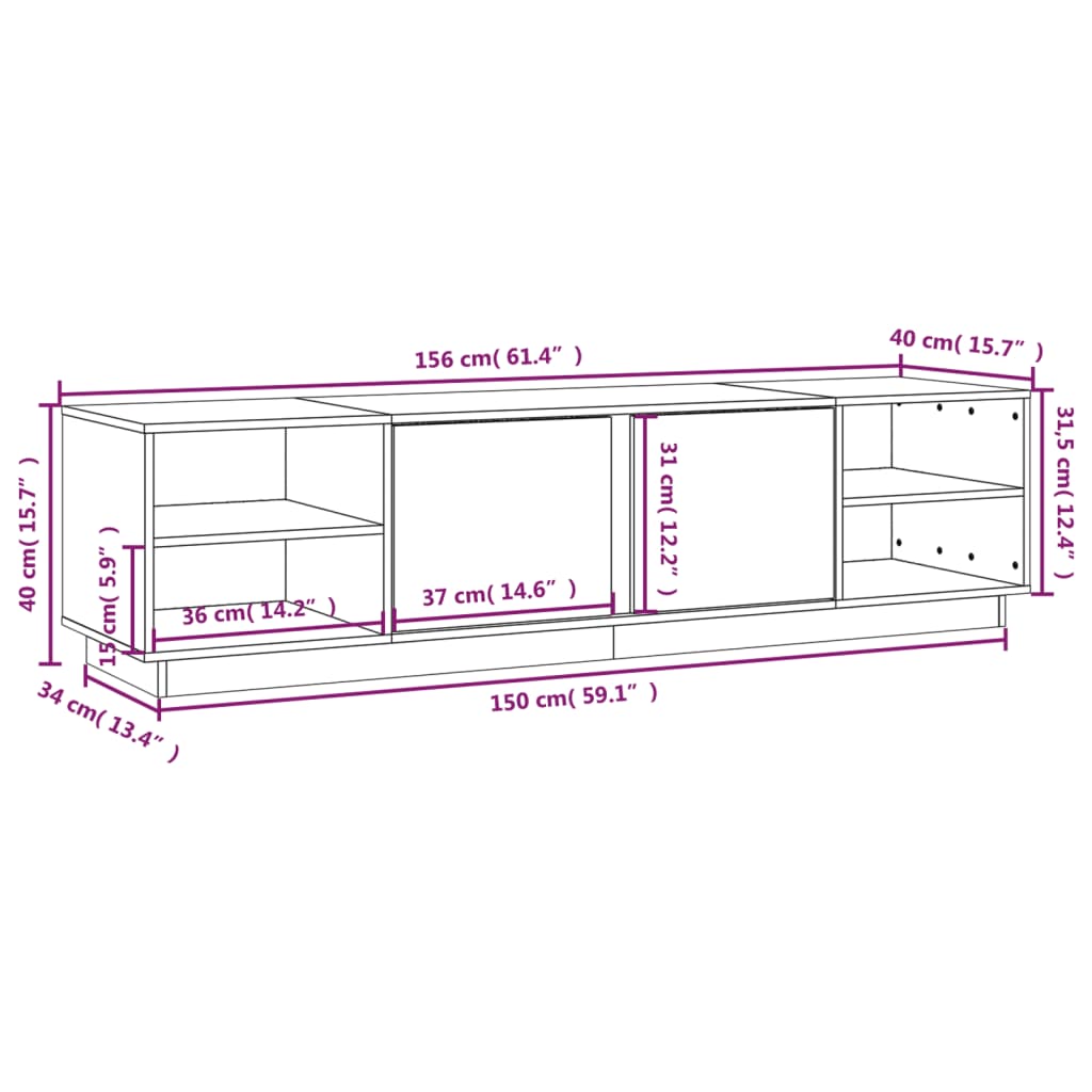 Meuble TV Blanc 156x40x40 cm Bois de pin massif