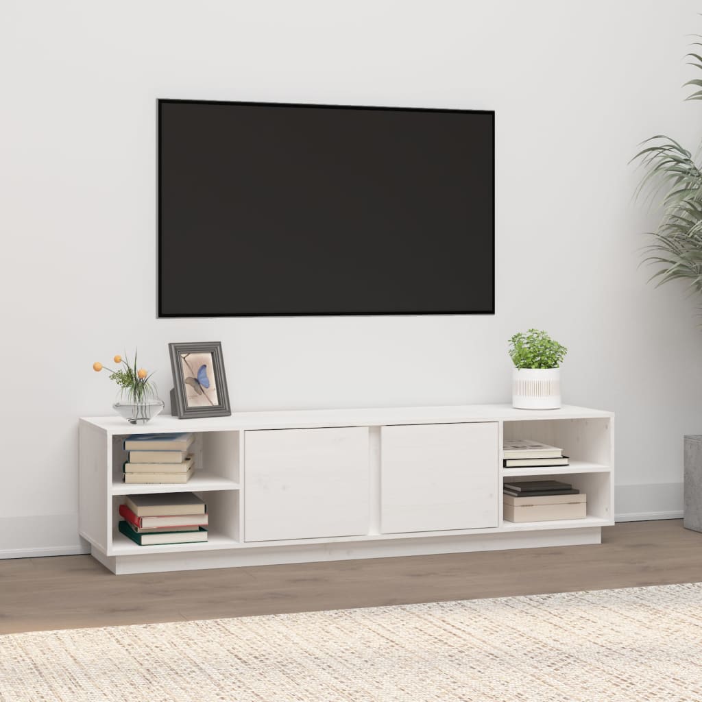 Meuble TV Blanc 156x40x40 cm Bois de pin massif