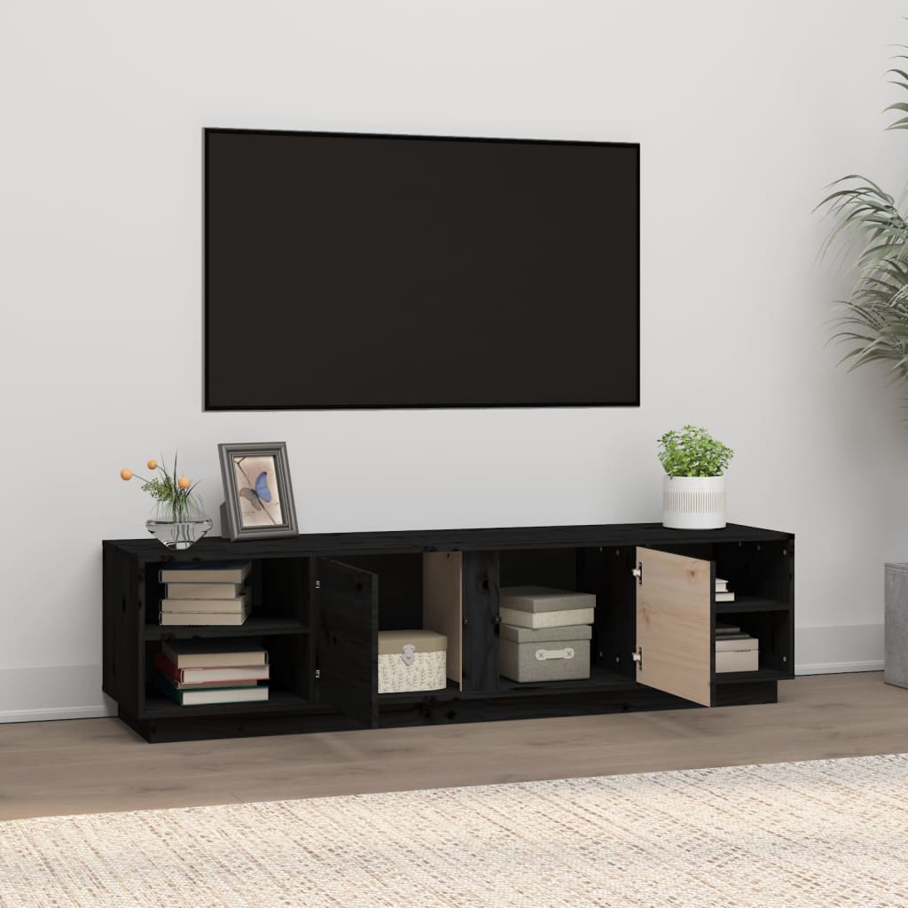 Black TV cabinet 156x40x40 cm Solid pine wood