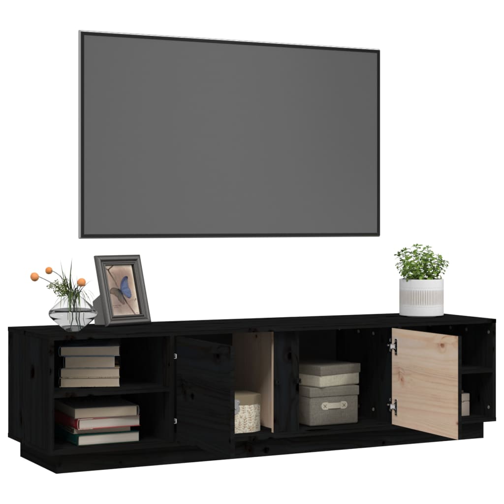 Meuble TV Noir 156x40x40 cm Bois de pin massif