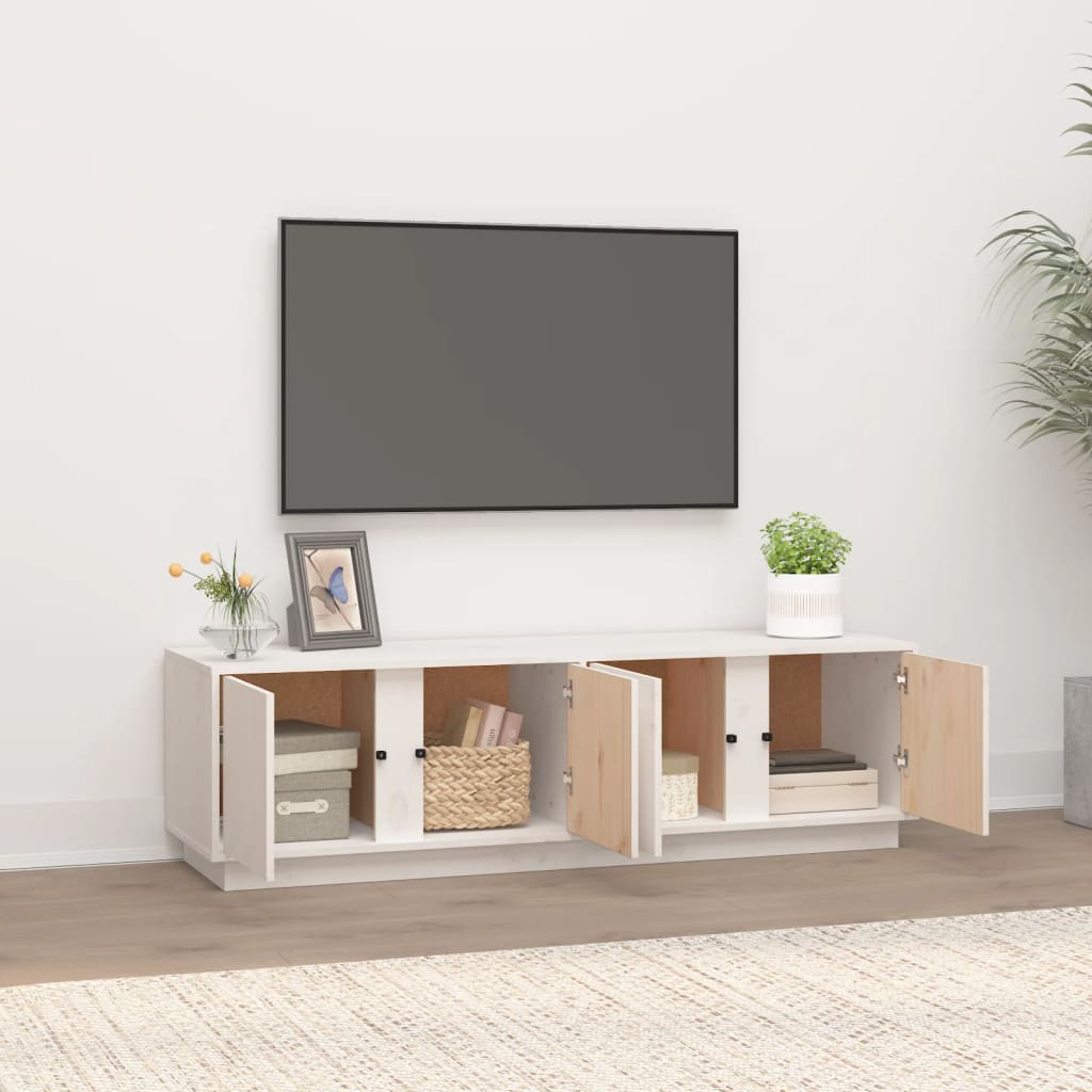 White TV cabinet 140x40x40 cm Solid pine wood