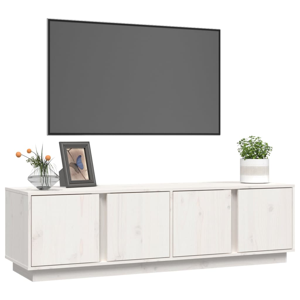 Meuble TV Blanc 140x40x40 cm Bois de pin massif