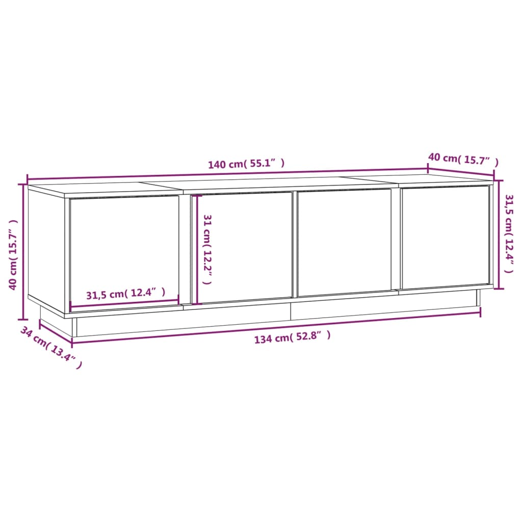 White TV cabinet 140x40x40 cm Solid pine wood