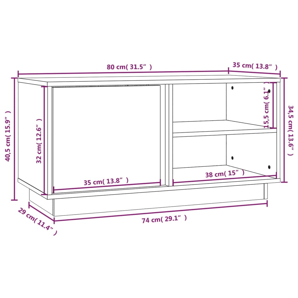 White TV cabinet 80x35x40.5 cm Solid pine wood