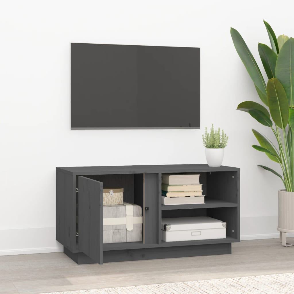 Grey TV cabinet 80x35x40.5 cm Solid pine wood