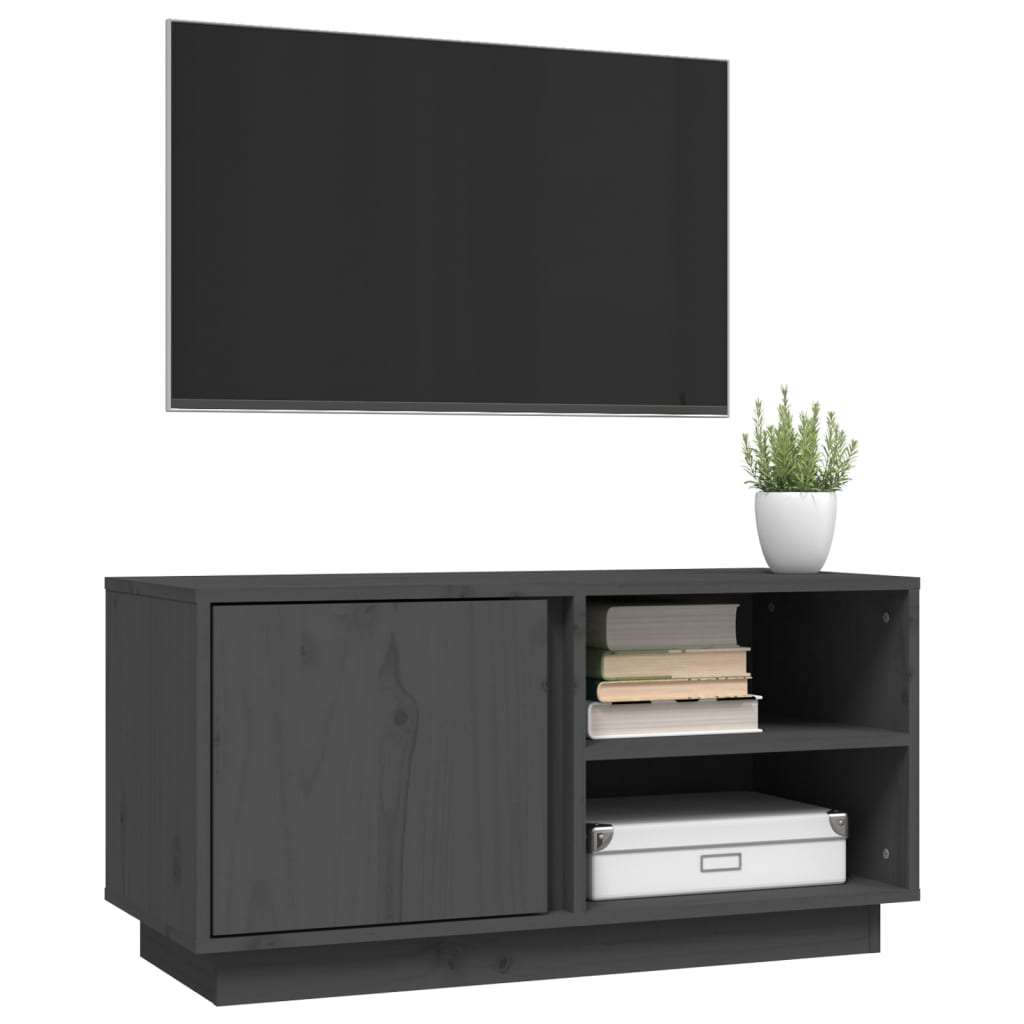 Grey TV cabinet 80x35x40.5 cm Solid pine wood