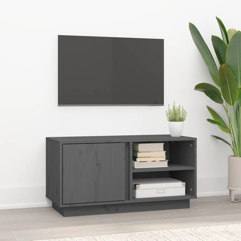 Grey TV cabinet 80x35x40.5 cm Solid pine wood