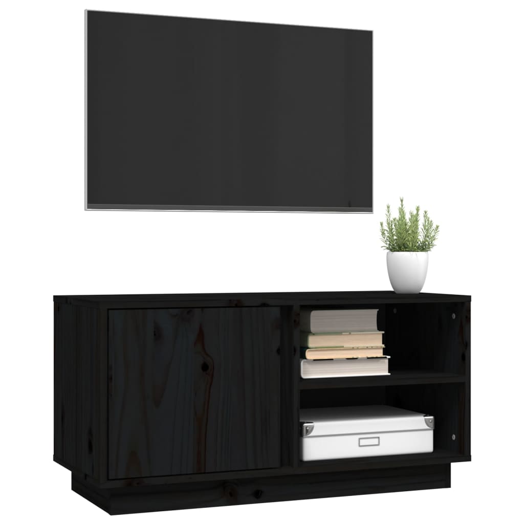 Black TV cabinet 80x35x40.5 cm Solid pine wood