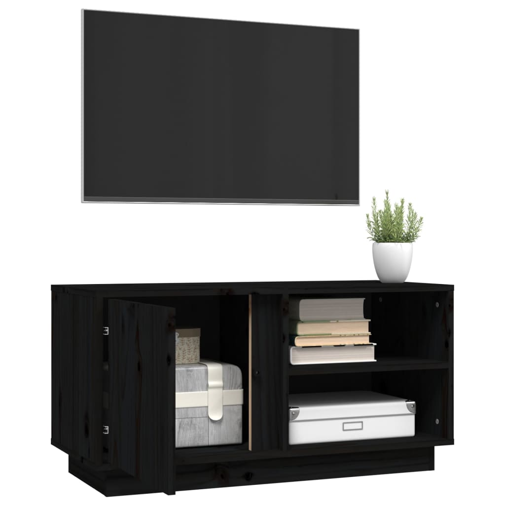 Black TV cabinet 80x35x40.5 cm Solid pine wood