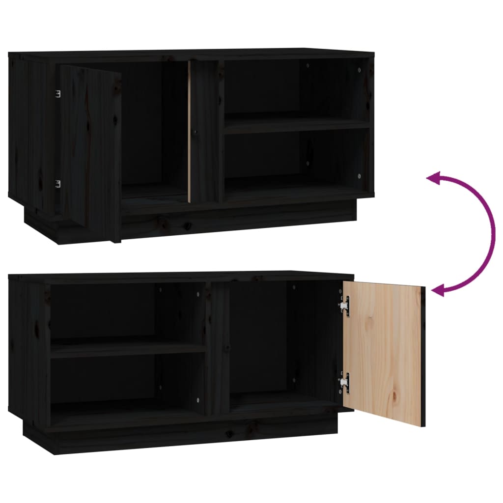 Black TV cabinet 80x35x40.5 cm Solid pine wood