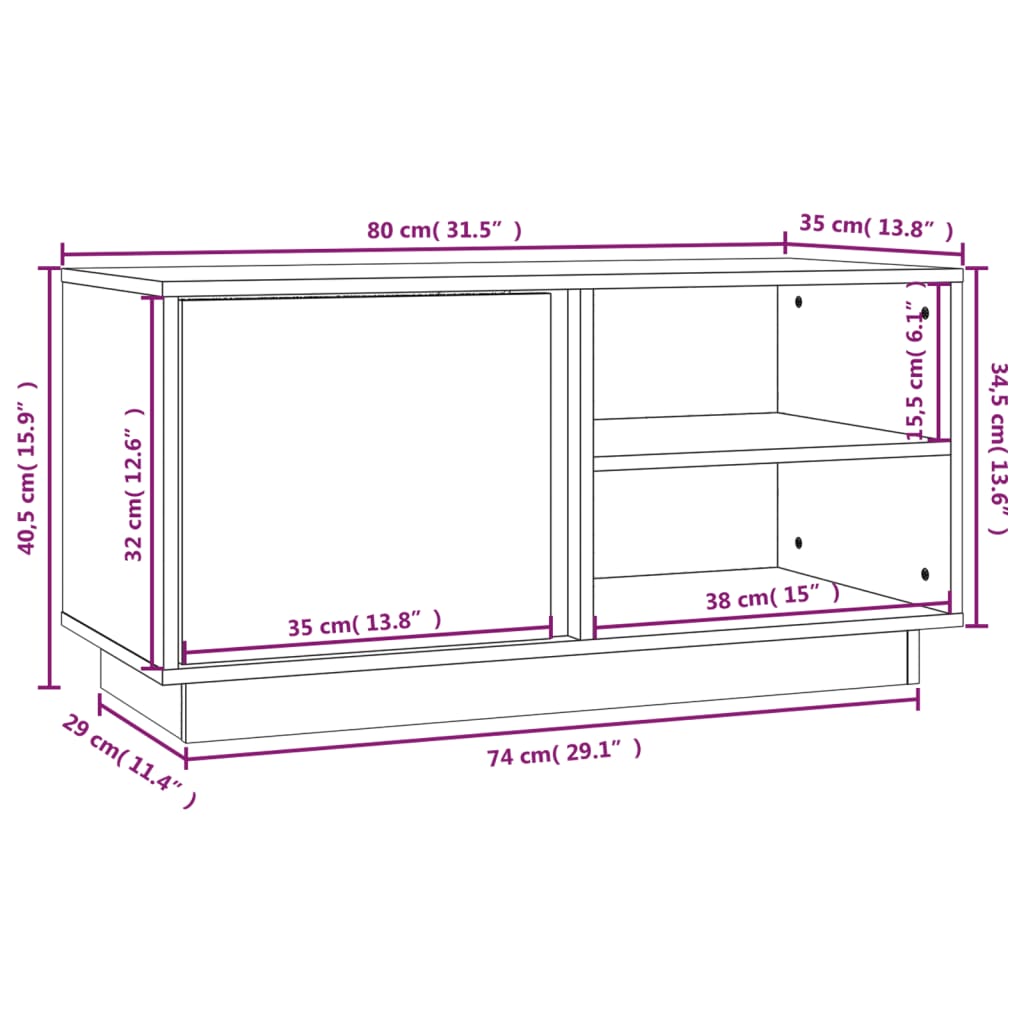 Black TV cabinet 80x35x40.5 cm Solid pine wood