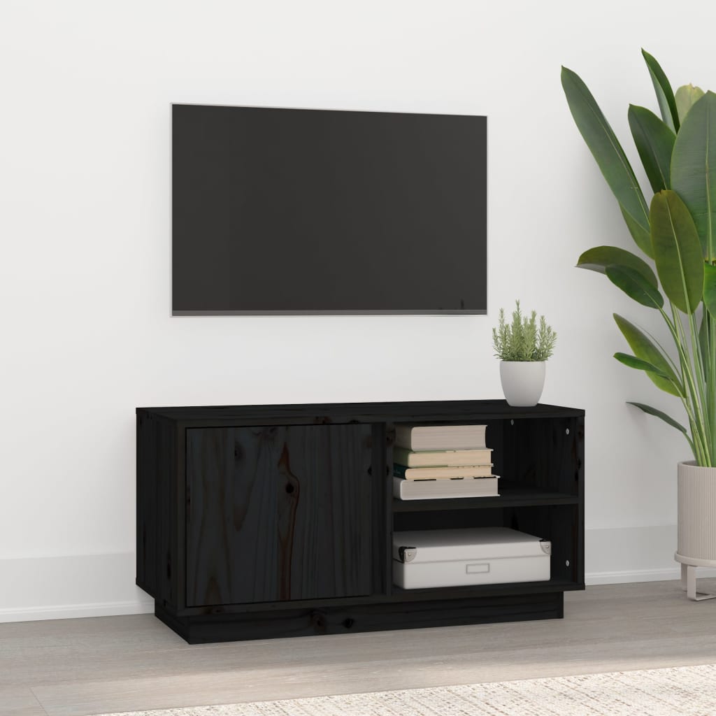 Black TV cabinet 80x35x40.5 cm Solid pine wood