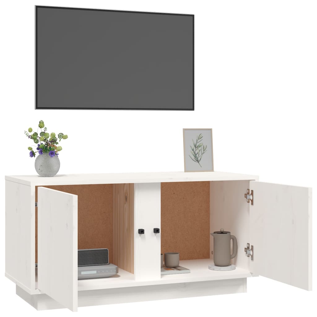 Meuble TV Blanc 80x35x40,5 cm Bois de pin massif