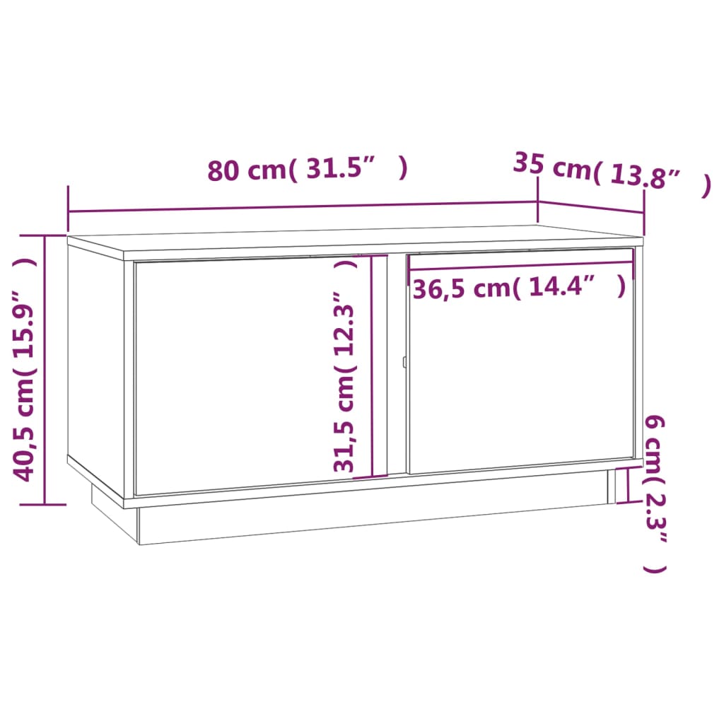 White TV cabinet 80x35x40.5 cm Solid pine wood