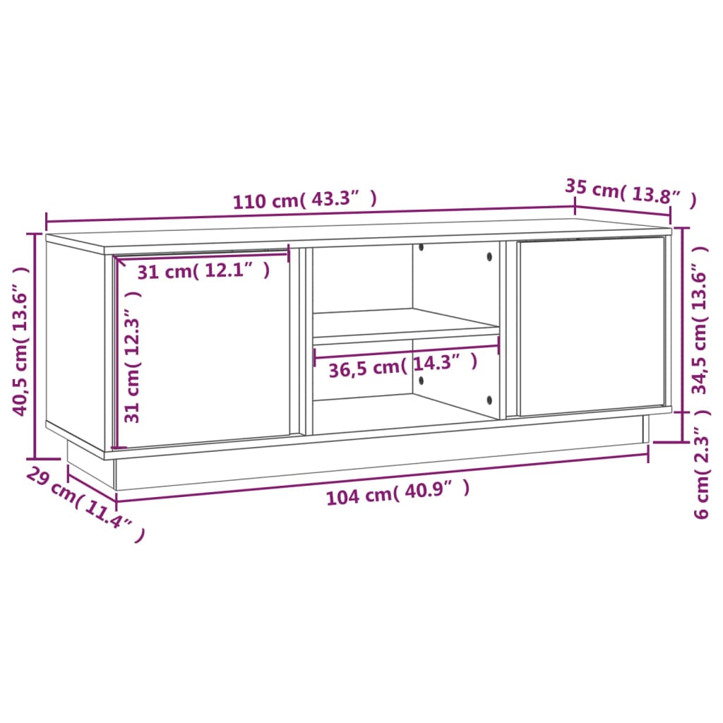 Honey Brown TV Cabinet 110x35x40.5 cm Solid Pine Wood