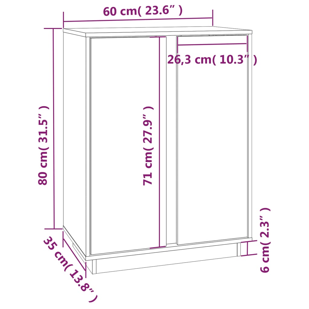 Buffet Noir 60x35x80 cm Bois massif de pin