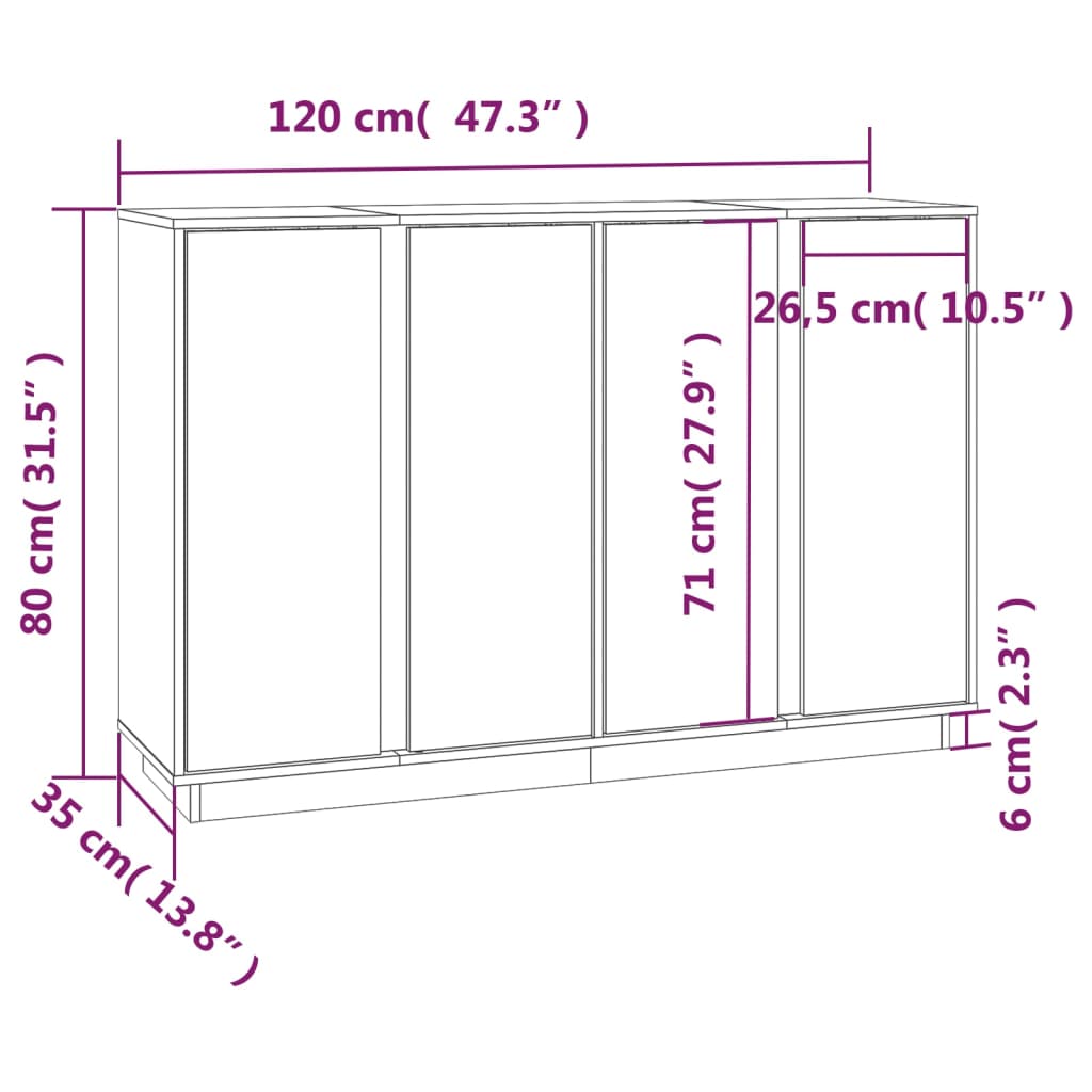 Buffet Blanc 120x35x80 cm Bois massif de pin