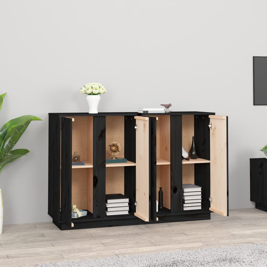 Buffet Noir 120x35x80 cm Bois massif de pin