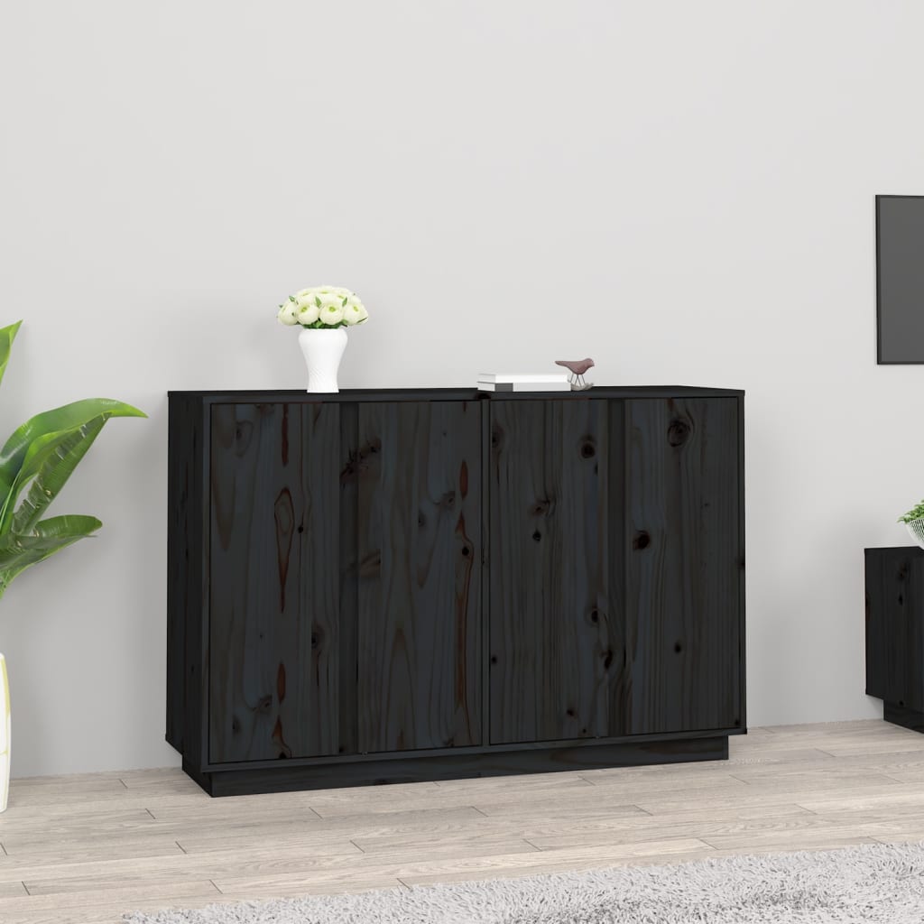 Buffet Noir 120x35x80 cm Bois massif de pin