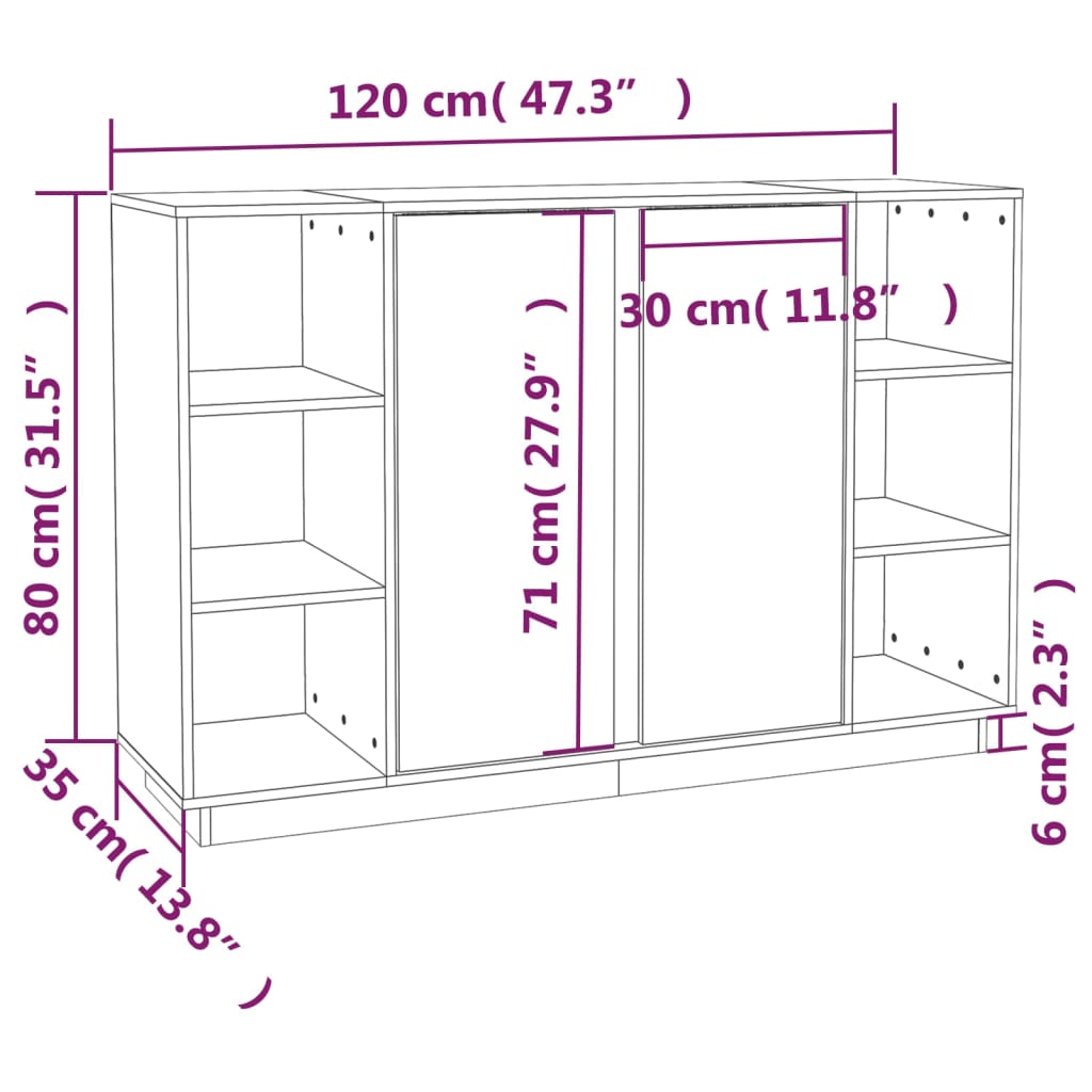 Sideboard 120x35x80 cm Massives Kiefernholz