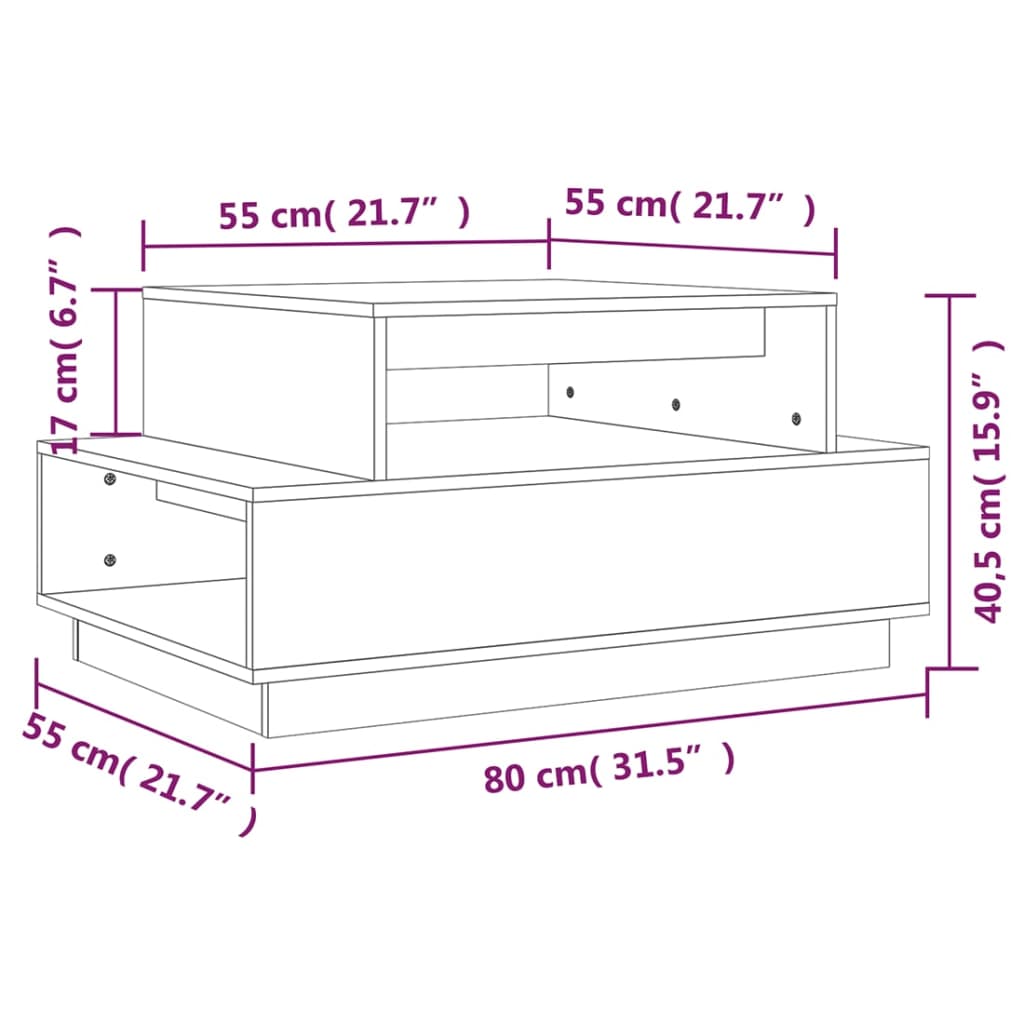 Couchtisch Grau 80x55x40,5 cm Massives Kiefernholz