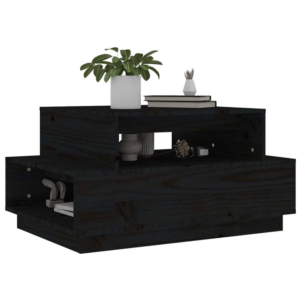 Table basse Noir 80x55x40,5 cm Bois massif de pin