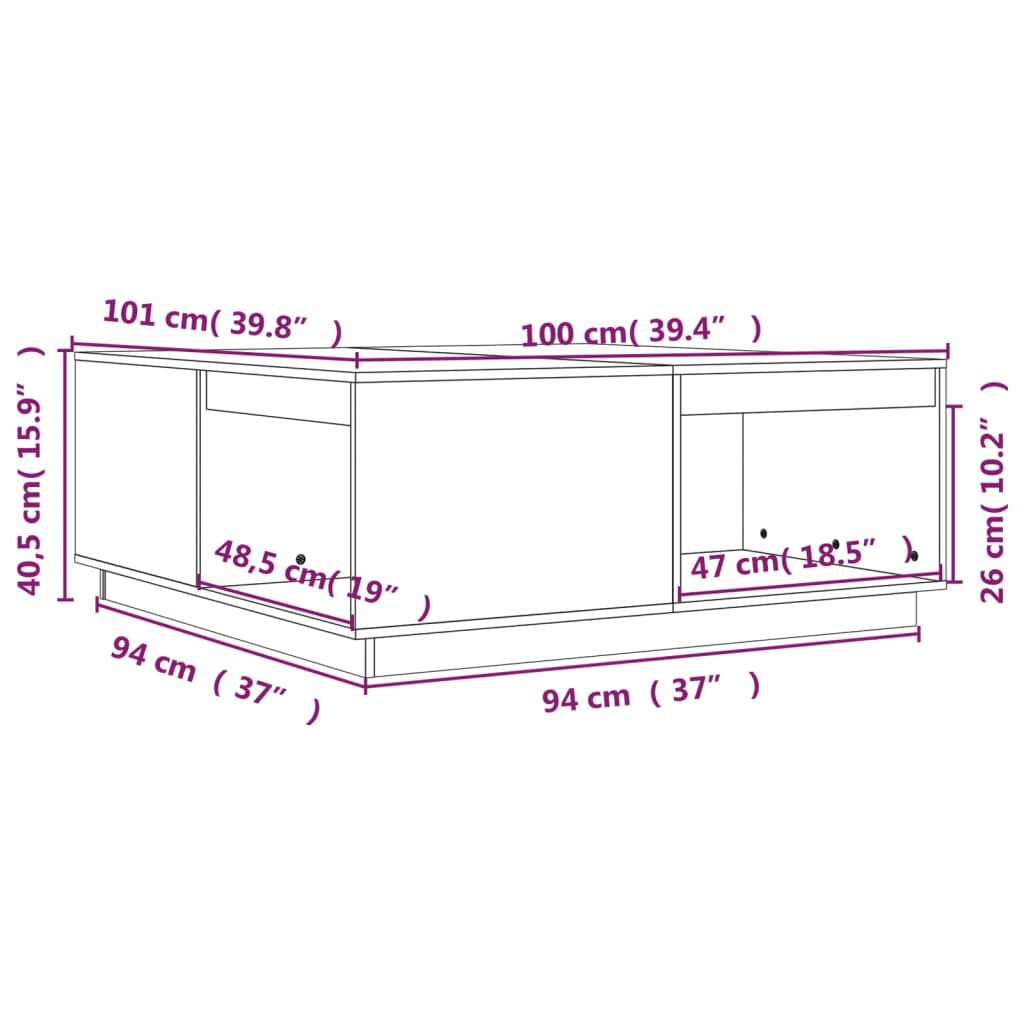 Couchtisch Weiß 100x101x40,5 cm Massives Kiefernholz