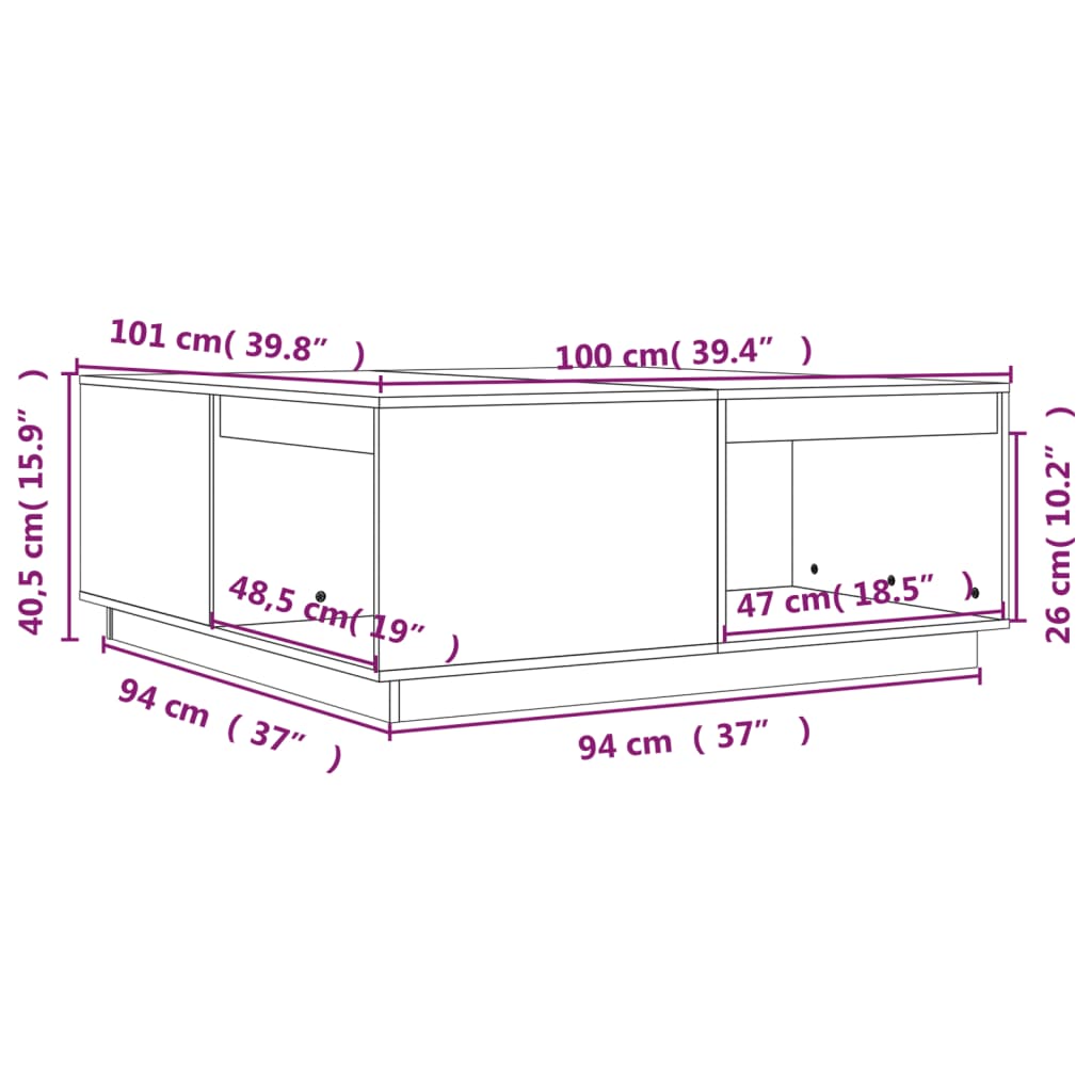 Honigbrauner Couchtisch 100x101x40,5 cm Massives Kiefernholz