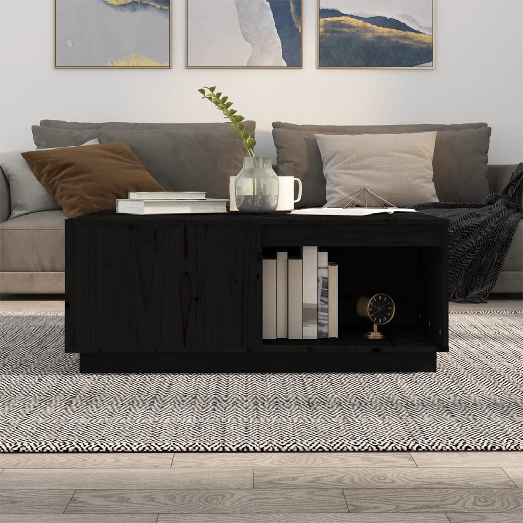 Table basse Noir 100x101x40,5 cm Bois massif de pin