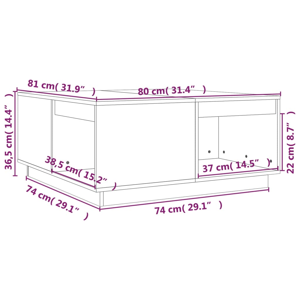 Table basse 80x81x36,5 cm Bois massif de pin